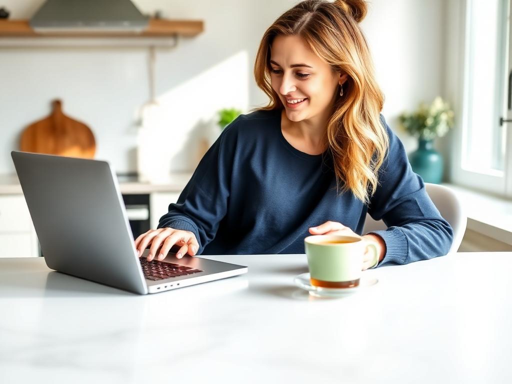 Adult reviewing online wellness information at home
