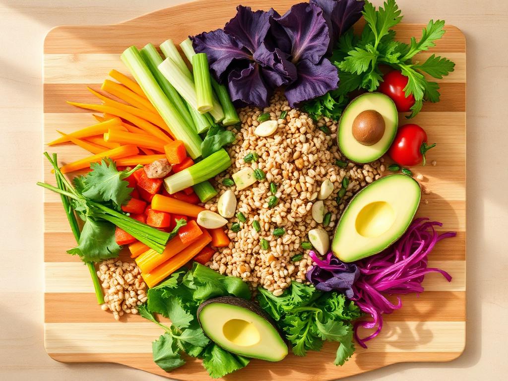 Fresh healthy meal preparation on a wooden board
